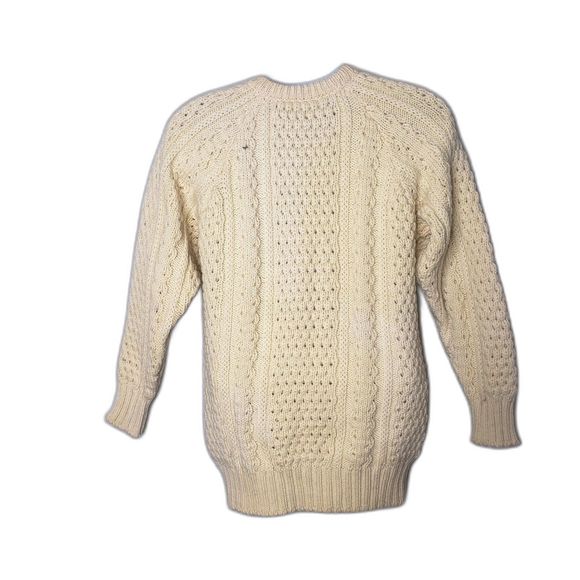 ROSMUC KNITWEAR White Wool Cable Knit Fishmans Sweater Made In Ireland - Picture 2 of 8